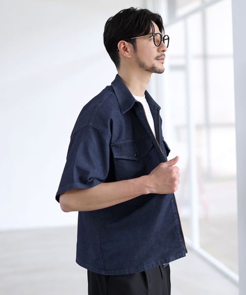 SPU（スプ）の「【セットアップ対応】【接触冷感/吸水速乾】機能性メッシュデニム半袖シャツ（シャツ/ブラウス・メンズ・インディゴブルー/ブラック/グレー・S/M/L）」の14枚目の写真