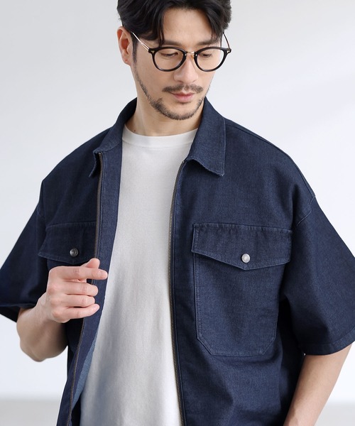 SPU（スプ）の「【セットアップ対応】【接触冷感/吸水速乾】機能性メッシュデニム半袖シャツ（シャツ/ブラウス・メンズ・インディゴブルー/ブラック/グレー・S/M/L）」の15枚目の写真