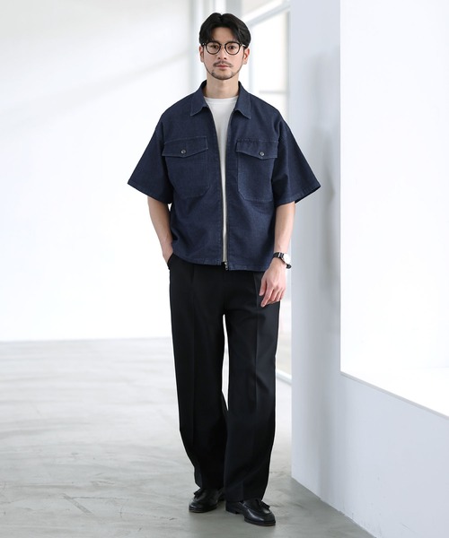SPU（スプ）の「【セットアップ対応】【接触冷感/吸水速乾】機能性メッシュデニム半袖シャツ（シャツ/ブラウス・メンズ・インディゴブルー/ブラック/グレー・S/M/L）」の16枚目の写真