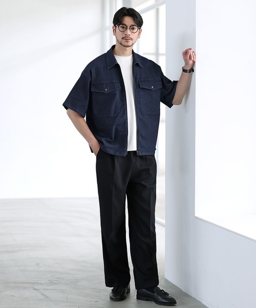SPU（スプ）の「【セットアップ対応】【接触冷感/吸水速乾】機能性メッシュデニム半袖シャツ（シャツ/ブラウス・メンズ・インディゴブルー/ブラック/グレー・S/M/L）」の18枚目の写真