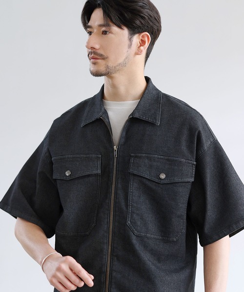 SPU（スプ）の「【セットアップ対応】【接触冷感/吸水速乾】機能性メッシュデニム半袖シャツ（シャツ/ブラウス・メンズ・インディゴブルー/ブラック/グレー・S/M/L）」の6枚目の写真