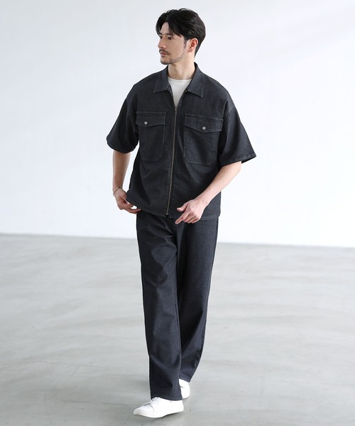 SPU（スプ）の「【セットアップ対応】【接触冷感/吸水速乾】機能性メッシュデニム半袖シャツ（シャツ/ブラウス・メンズ・インディゴブルー/ブラック/グレー・S/M/L）」の8枚目の写真