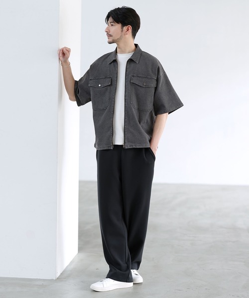 SPU（スプ）の「【セットアップ対応】【接触冷感/吸水速乾】機能性メッシュデニム半袖シャツ（シャツ/ブラウス・メンズ・インディゴブルー/ブラック/グレー・S/M/L）」の12枚目の写真