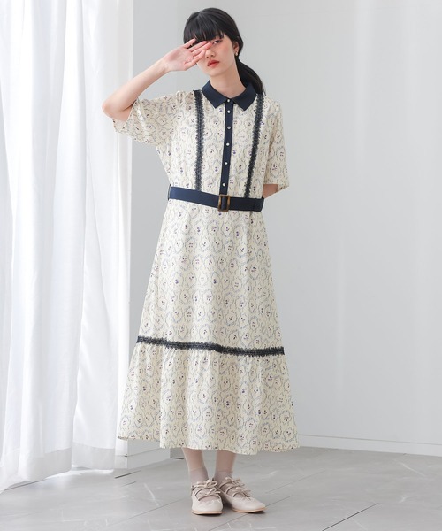 somari imagination(ソマリ イマジネーション)の「花柄レトロ配色ワンピース(ワンピース・レディース・ブラック/アイボリー・2/1)」の5枚目の写真