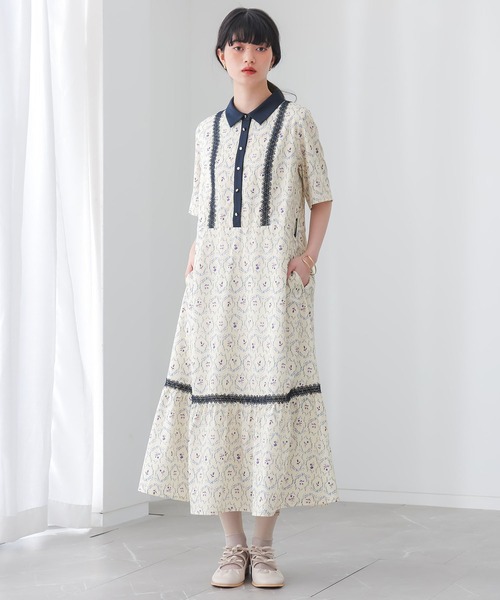 somari imagination(ソマリ イマジネーション)の「花柄レトロ配色ワンピース(ワンピース・レディース・ブラック/アイボリー・2/1)」の8枚目の写真