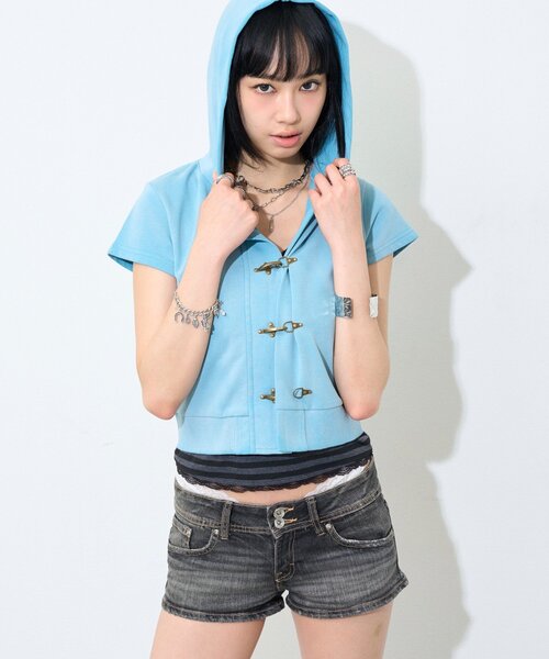 WHO'S WHO gallery水色 穴あきデザイン パーカー WHO'S WHO gallery水色 穴あきデザイン パーカー WHO'S WHO gallery