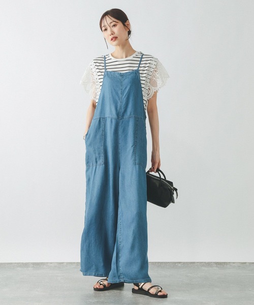 GLOBAL WORK（グローバルワーク）の「ひんやり涼しい/フローズン袖レースプルオーバー半袖/665876（Tシャツ/カットソー・レディース・ホワイト×ブラック/ブラック/アイボリー・LARGE/MEDIUM）」の5枚目の写真