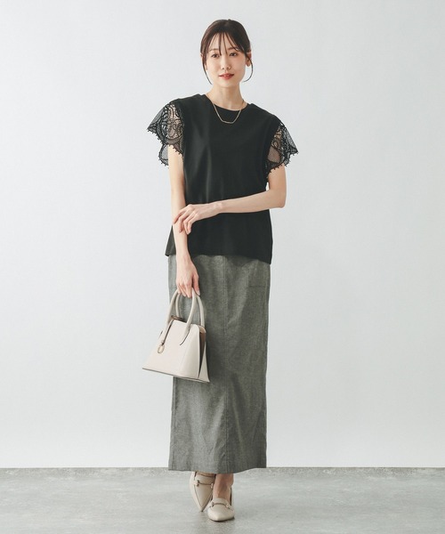 GLOBAL WORK（グローバルワーク）の「ひんやり涼しい/フローズン袖レースプルオーバー半袖/665876（Tシャツ/カットソー・レディース・ホワイト×ブラック/ブラック/アイボリー・LARGE/MEDIUM）」の10枚目の写真