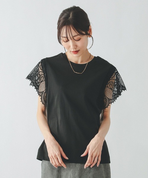 GLOBAL WORK（グローバルワーク）の「ひんやり涼しい/フローズン袖レースプルオーバー半袖/665876（Tシャツ/カットソー・レディース・ホワイト×ブラック/ブラック/アイボリー・LARGE/MEDIUM）」の12枚目の写真