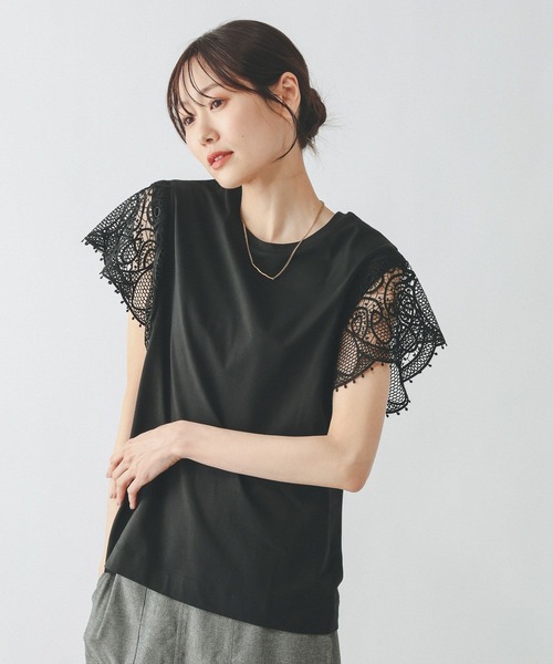 GLOBAL WORK（グローバルワーク）の「ひんやり涼しい/フローズン袖レースプルオーバー半袖/665876（Tシャツ/カットソー・レディース・ホワイト×ブラック/ブラック/アイボリー・LARGE/MEDIUM）」の13枚目の写真