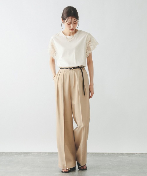GLOBAL WORK（グローバルワーク）の「ひんやり涼しい/フローズン袖レースプルオーバー半袖/665876（Tシャツ/カットソー・レディース・ホワイト×ブラック/ブラック/アイボリー・LARGE/MEDIUM）」の14枚目の写真
