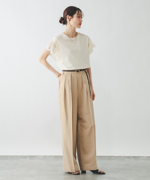 GLOBAL WORK（グローバルワーク）の「ひんやり涼しい/フローズン袖レースプルオーバー半袖/665876（Tシャツ/カットソー・レディース・ホワイト×ブラック/ブラック/アイボリー・LARGE/MEDIUM）」の15枚目の写真