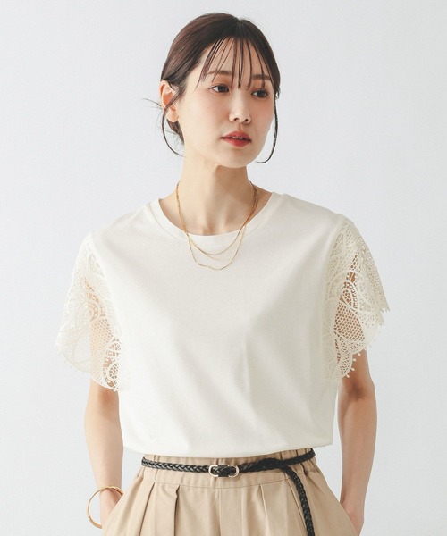 GLOBAL WORK（グローバルワーク）の「ひんやり涼しい/フローズン袖レースプルオーバー半袖/665876（Tシャツ/カットソー・レディース・ホワイト×ブラック/ブラック/アイボリー・LARGE/MEDIUM）」の16枚目の写真
