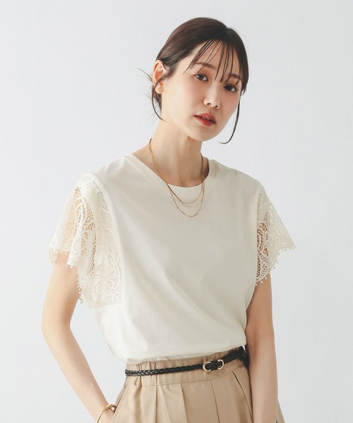 GLOBAL WORK（グローバルワーク）の「ひんやり涼しい/フローズン袖レースプルオーバー半袖/665876（Tシャツ/カットソー・レディース・ホワイト×ブラック/ブラック/アイボリー・LARGE/MEDIUM）」の17枚目の写真