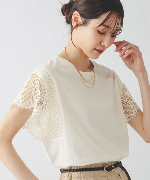 GLOBAL WORK（グローバルワーク）の「ひんやり涼しい/フローズン袖レースプルオーバー半袖/665876（Tシャツ/カットソー・レディース・ホワイト×ブラック/ブラック/アイボリー・LARGE/MEDIUM）」の19枚目の写真