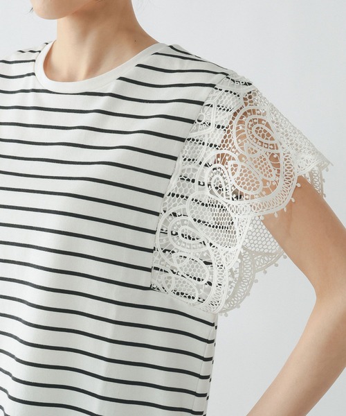 GLOBAL WORK（グローバルワーク）の「ひんやり涼しい/フローズン袖レースプルオーバー半袖/665876（Tシャツ/カットソー・レディース・ホワイト×ブラック/ブラック/アイボリー・LARGE/MEDIUM）」の22枚目の写真