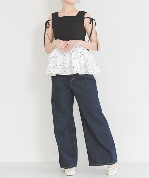 31 Sons de mode（トランテアン　ソン　ドゥ　モード）の「ドット柄ペプラムカットソー（Tシャツ/カットソー・レディース・チャコールグレー/ブラック・ﾌﾘ-）」の11枚目の写真