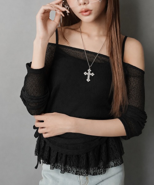SPINNS(スピンズ)の「【セットアイテム】スラブカットソー+キャミソールセット/レース(アンサンブル・レディース・オフホワイト/グレー/ブラック/ブラウン・ONESIZE)」の2枚目の写真