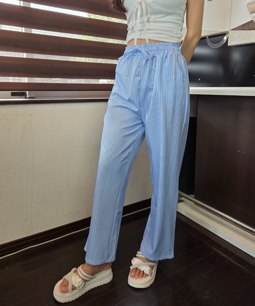 Loco Ocean（ロコオーシャン）の「【全2色】パステルカラー ストライプワイドレッグパンツ / リラックスパンツ / ワンマイルウェア（その他パンツ・レディース・ブルー/イエロー・FREE）」の10枚目の写真