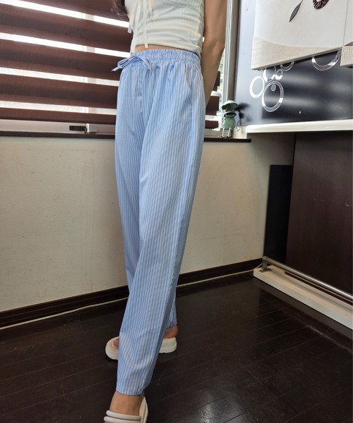 Loco Ocean（ロコオーシャン）の「【全2色】パステルカラー ストライプワイドレッグパンツ / リラックスパンツ / ワンマイルウェア（その他パンツ・レディース・ブルー/イエロー・FREE）」の9枚目の写真
