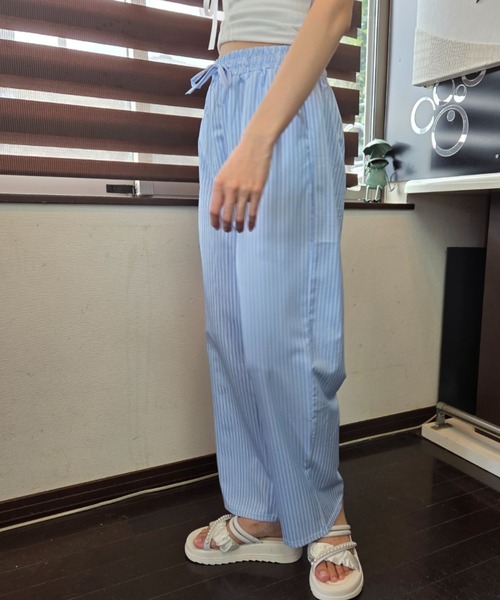Loco Ocean（ロコオーシャン）の「【全2色】パステルカラー ストライプワイドレッグパンツ / リラックスパンツ / ワンマイルウェア（その他パンツ・レディース・ブルー/イエロー・FREE）」の7枚目の写真
