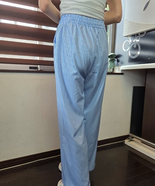 Loco Ocean（ロコオーシャン）の「【全2色】パステルカラー ストライプワイドレッグパンツ / リラックスパンツ / ワンマイルウェア（その他パンツ・レディース・ブルー/イエロー・FREE）」の6枚目の写真