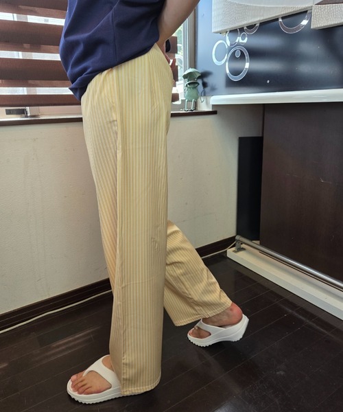 Loco Ocean（ロコオーシャン）の「【全2色】パステルカラー ストライプワイドレッグパンツ / リラックスパンツ / ワンマイルウェア（その他パンツ・レディース・ブルー/イエロー・FREE）」の13枚目の写真
