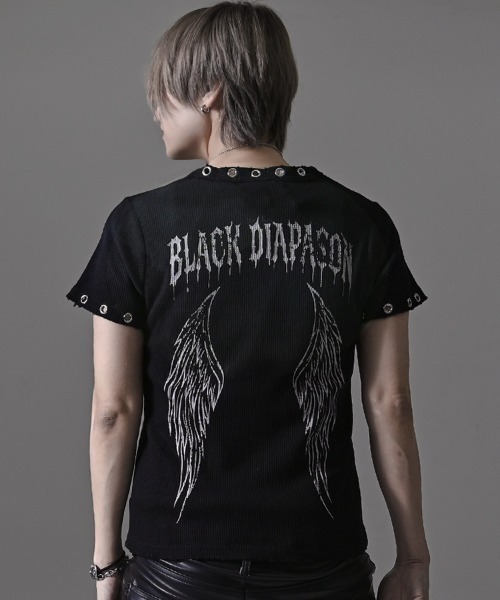 RUDOL(ルドル)の「『RUDOL/ルドル』グラデーション汚し加工サーマルフェザープリントTシャツ(Tシャツ/カットソー・メンズ・ブラック/オフホワイト・L/M)」の2枚目の写真
