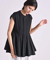 シルケット天竺ピンタック×フレアドッキングTシャツ