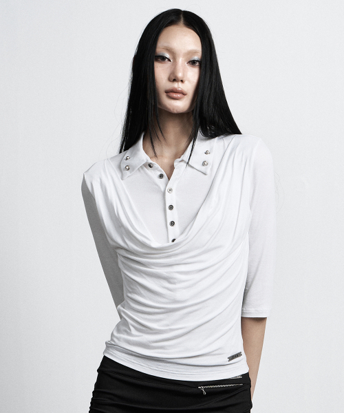 Коул‑нек хафс рукав белая футболка — Cowlneck Half‑sleeve T‑shirt white