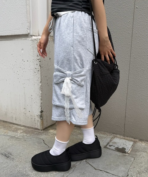 continuer de NICE CLAUP(コンティニューデナイスクラップ)の「リボンカーゴハーフ裏毛PT(その他パンツ・レディース・ブラック/トップグレー/ピンク・FREE)」の8枚目の写真