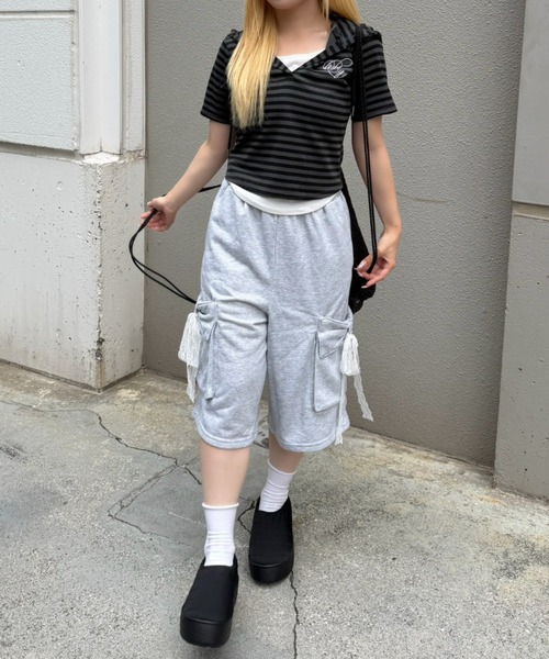 continuer de NICE CLAUP(コンティニューデナイスクラップ)の「リボンカーゴハーフ裏毛PT(その他パンツ・レディース・ブラック/トップグレー/ピンク・FREE)」の10枚目の写真
