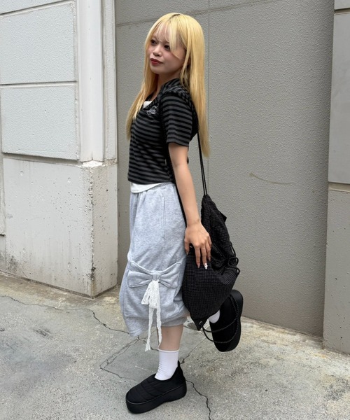 continuer de NICE CLAUP(コンティニューデナイスクラップ)の「リボンカーゴハーフ裏毛PT(その他パンツ・レディース・ブラック/トップグレー/ピンク・FREE)」の14枚目の写真
