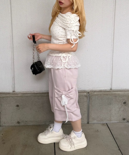 continuer de NICE CLAUP(コンティニューデナイスクラップ)の「リボンカーゴハーフ裏毛PT(その他パンツ・レディース・ブラック/トップグレー/ピンク・FREE)」の18枚目の写真