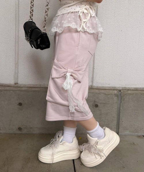 continuer de NICE CLAUP(コンティニューデナイスクラップ)の「リボンカーゴハーフ裏毛PT(その他パンツ・レディース・ブラック/トップグレー/ピンク・FREE)」の19枚目の写真