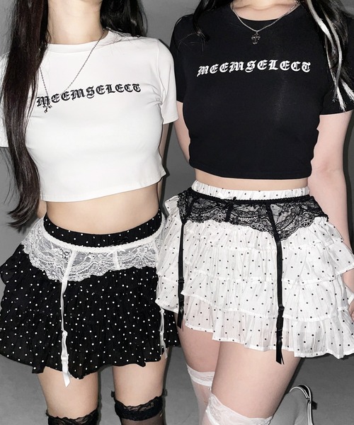 me+em select(ミームセレクト)の「【 インパン裏地付 】ドットリボンフリルミニスカート / dot ribbon frill mini skirt※※(スカート・レディース・ホワイト/ブラック・FREE)」の14枚目の写真
