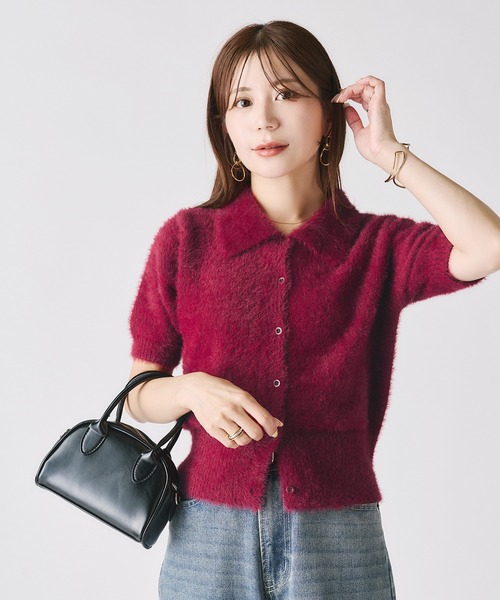 Riberry(リベリー)の「シャギーニットポロカーディガン(ニット/セーター・レディース・チャコールグレー/ワイン/ブラウン/アイボリー・FREE)」の4枚目の写真