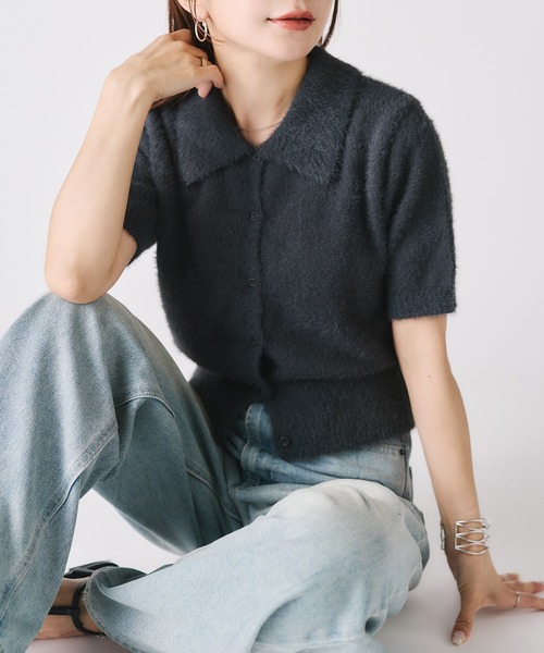 Riberry(リベリー)の「シャギーニットポロカーディガン(ニット/セーター・レディース・チャコールグレー/ワイン/ブラウン/アイボリー・FREE)」の6枚目の写真