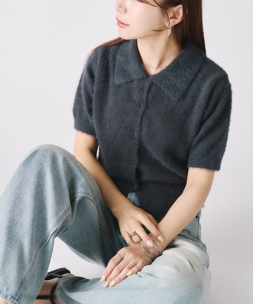 Riberry(リベリー)の「シャギーニットポロカーディガン(ニット/セーター・レディース・チャコールグレー/ワイン/ブラウン/アイボリー・FREE)」の7枚目の写真