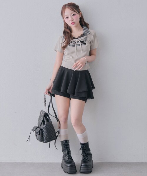 OLIVE des OLIVE(オリーブデオリーブ)の「ペプラムスカパン(スカート・レディース・ブラック/モカ/ドット・FREE)」の4枚目の写真