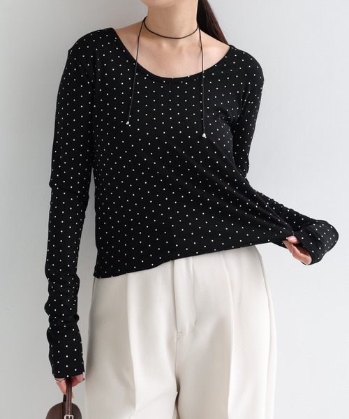 andme(アンドミー)の「ドット2way長袖トップス(Tシャツ/カットソー・レディース・ブラック/オフホワイト/グレー・M)」の5枚目の写真