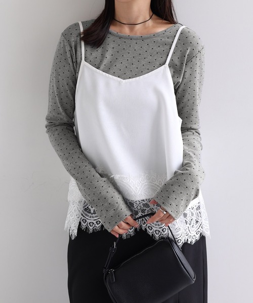 andme(アンドミー)の「ドット2way長袖トップス(Tシャツ/カットソー・レディース・ブラック/オフホワイト/グレー・M)」の14枚目の写真