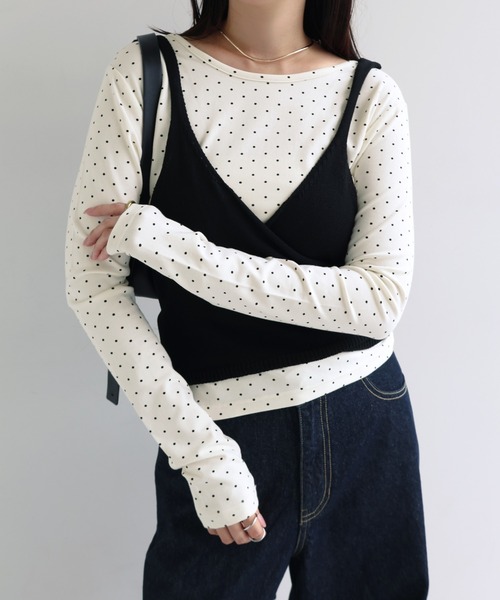 andme(アンドミー)の「ドット2way長袖トップス(Tシャツ/カットソー・レディース・ブラック/オフホワイト/グレー・M)」の21枚目の写真
