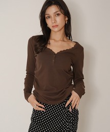 レース ヘンリー ネック フライスカットソー トップス KINO THE KEI