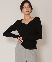 レース ヘンリー ネック フライスカットソー トップス KINO THE KEI