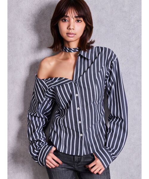 GYDA(ジェイダ)の「asymmetry chokerシャツ(シャツ/ブラウス・レディース・オフホワイト/その他1・FREE)」の1枚目の写真