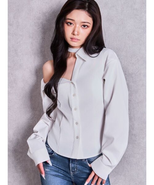 GYDA(ジェイダ)の「asymmetry chokerシャツ(シャツ/ブラウス・レディース・オフホワイト/その他1・FREE)」の2枚目の写真