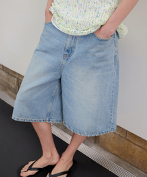 Relaxed Wide Bermuda Denim - Light Blue