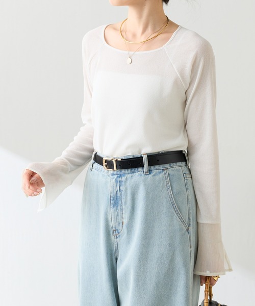 COLLAGE GALLARDAGALANTE(コラージュガリャルダガランテ)の「日焼け対策に使えるラメリブスクエアシアーT(Tシャツ/カットソー・レディース・ブラック/ホワイト/ホワイト系その他/ネイビー・FREE)」の10枚目の写真