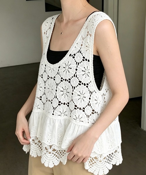 SHOUYO(ショウヨウ)の「2way編み風タンクトップ レイヤード着(タンクトップ・レディース・ホワイト・M)」の1枚目の写真